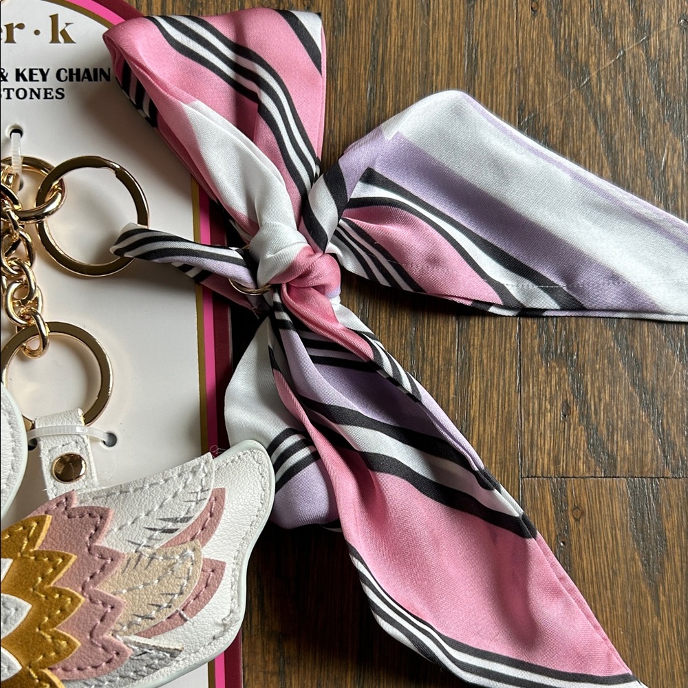 Piper K Swan Bag Charm/Keychain and Scarf Set - White, Pink, and Gold - Picture 2 of 5
